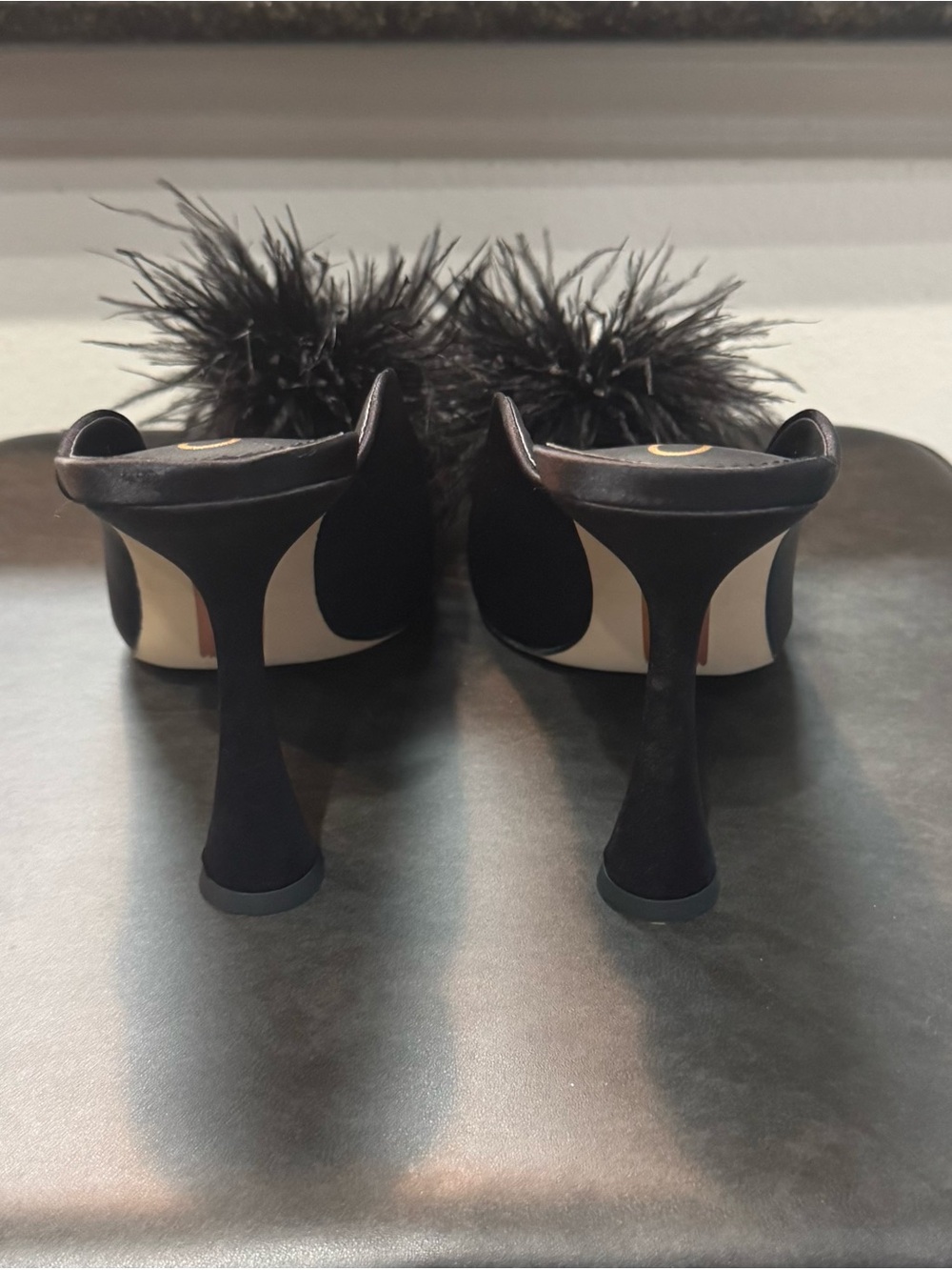 Sam Edelman Black Feather Pom Slip-On Mules - Picture 5 of 8